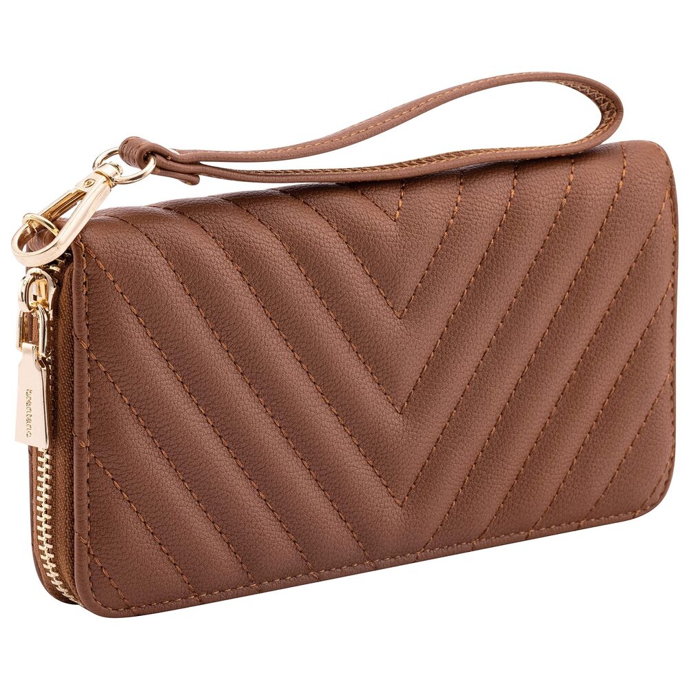7716 Brentano Vegan Leather Slim Single-Zipper Chevron Embroidered Wallet